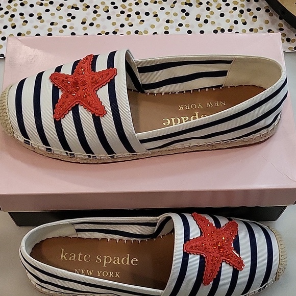 KATE SPADE Uptown Stripe Red Starfish Espadrilles NEW - Picture 2 of 3
